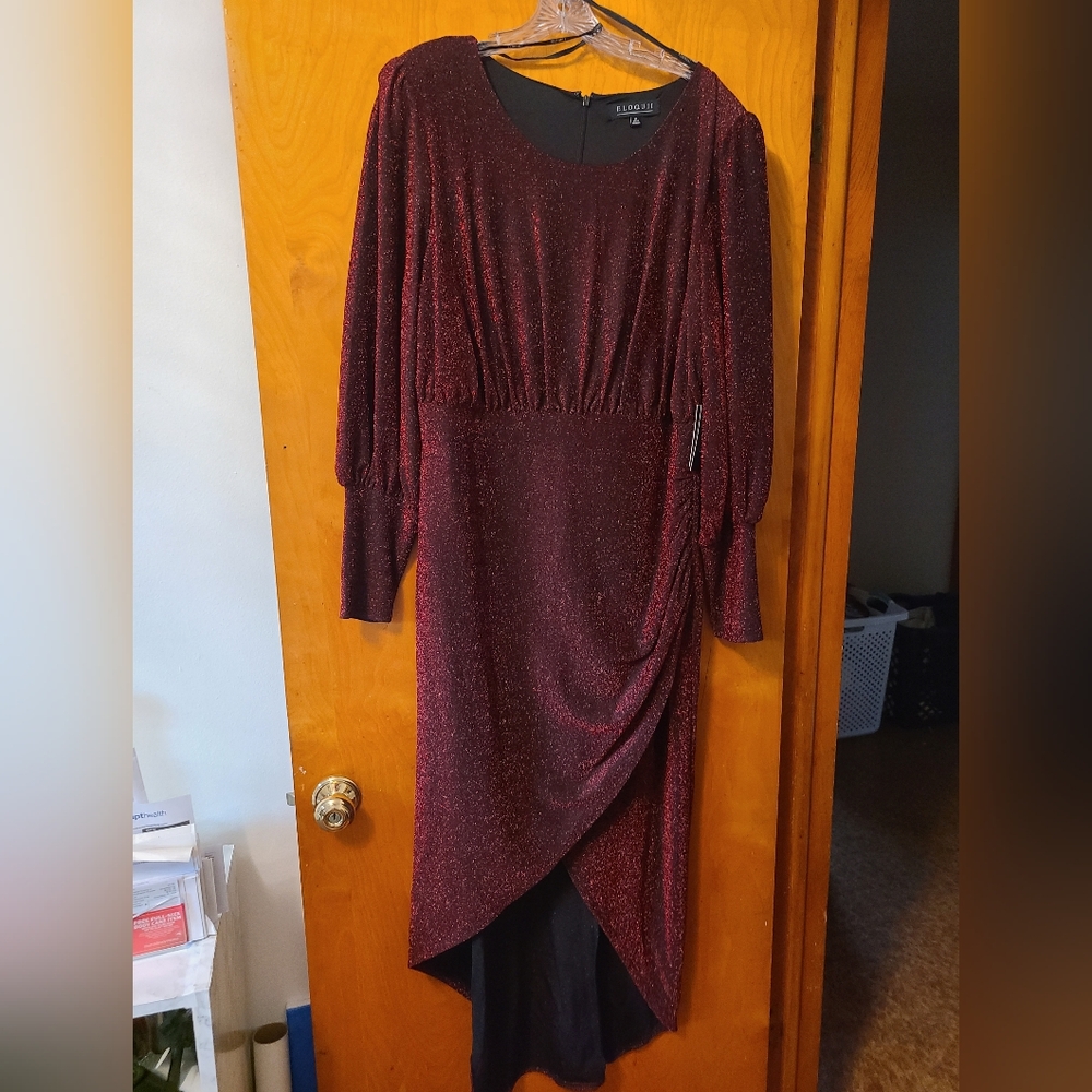 Eloquii Metallic Sparkle Puff Sleeve Maxi Dress